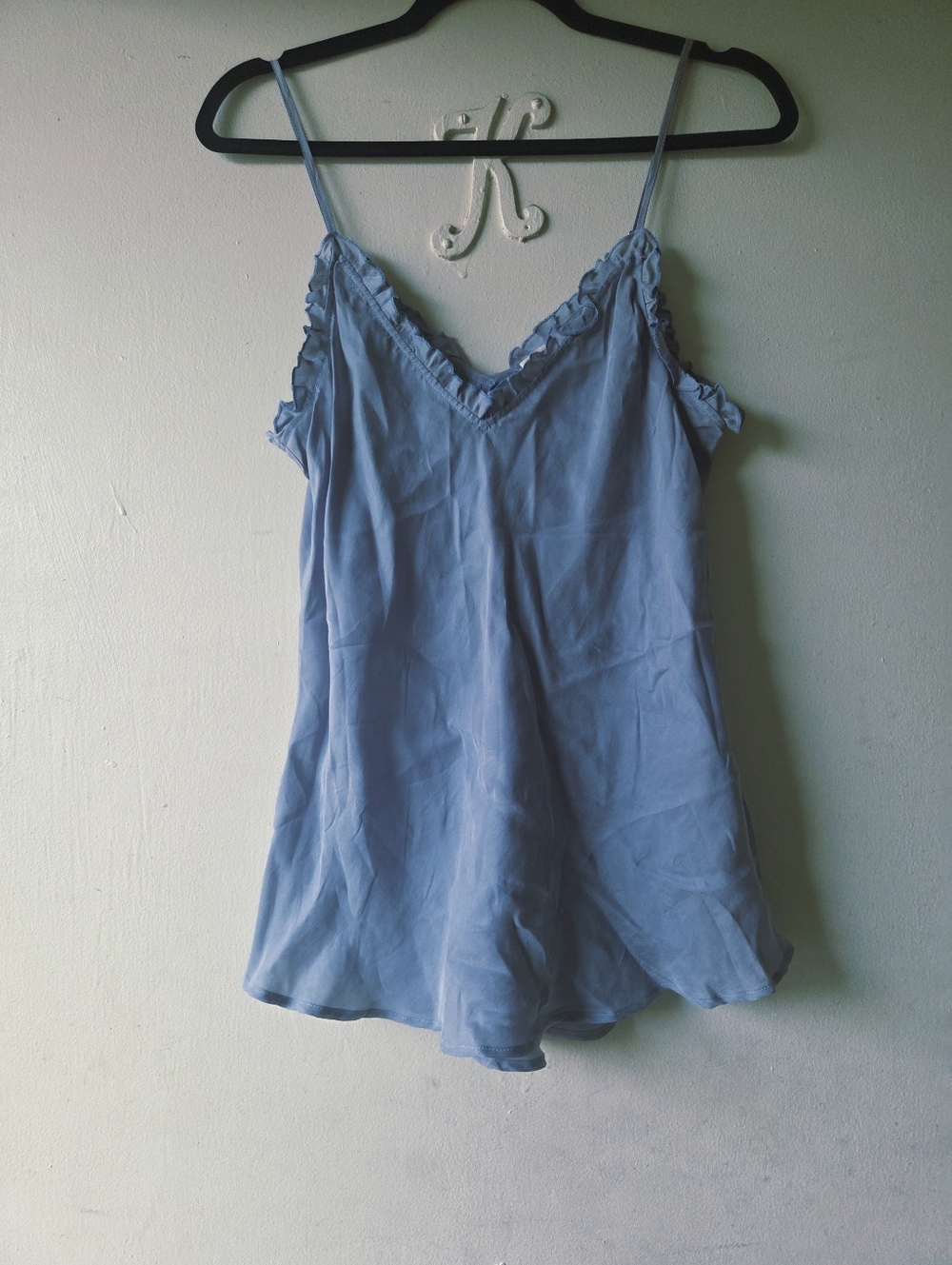Lavender Brown Light Blue Spaghetti Strap Ruffle Trim Cami Top